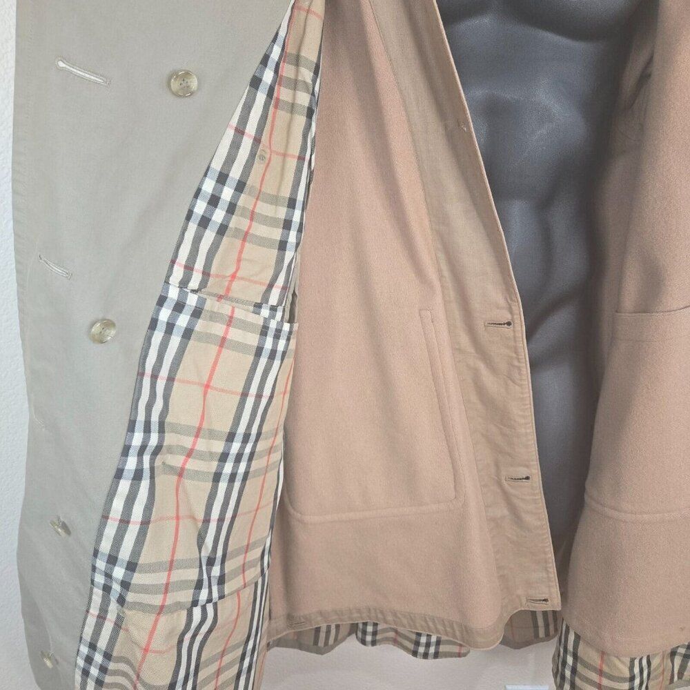 Burberrys Vintage Kensington Belted Trench Coat Womens 10 Khaki Nova Wool Lined - Picture 15 of 16